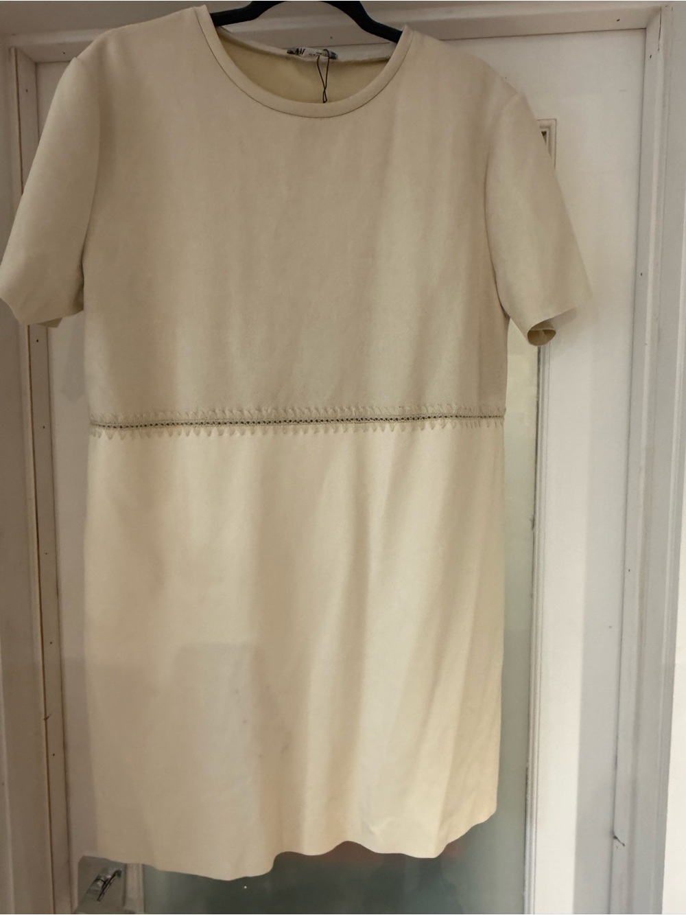 Zara Cream NWT Faux Suede Leather Combination Mini Dress Cream Sz XL